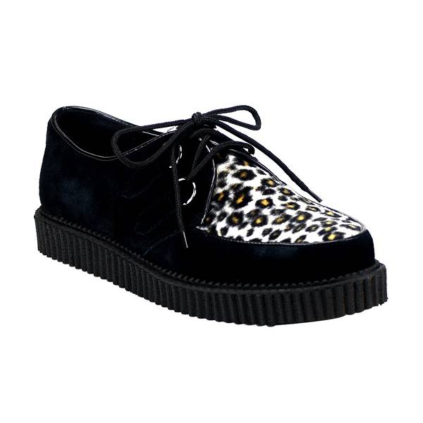 Demonia Women's Creeper-600 Creeper Shoes - Black Suede/Cheetah Fur D3648-09US Clearance